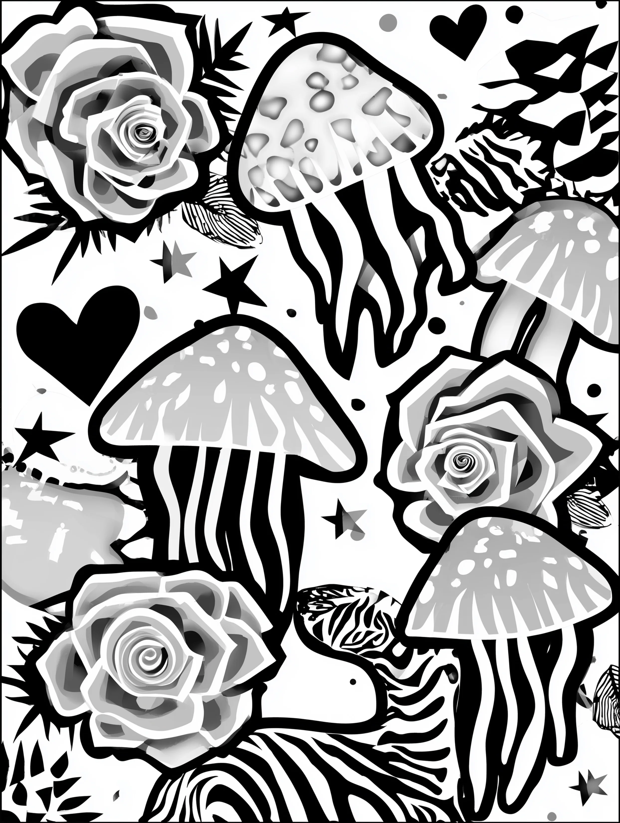 Free printable jellyfish coloring page for adults featuring a surreal group of jellyfish